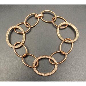 Signed Ralph Lauren Bracelet Rose Gold Tone Rhinestone Link Oval Chain 7.25"